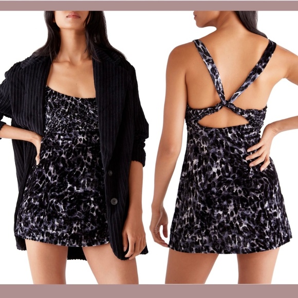 NWT Free People [ Medium ] Virgo Moon Velvet Minidress in‎ Silver Combo - Picture 1 of 12